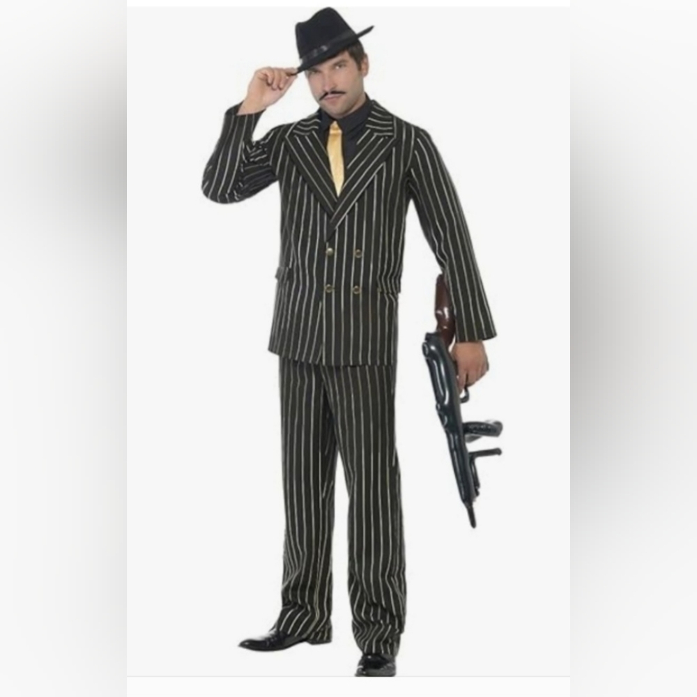 Smiffy's  Gold & Black Pinstripe Gangster Costume Suit XLARGE